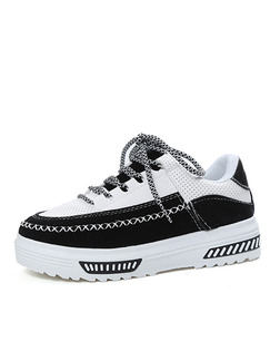 White and Black Canvas Round Toe Lace Up Rubber Shoes
