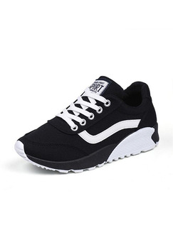 Black and White Canvas Pointed Toe Lace Up Rubber Shoes