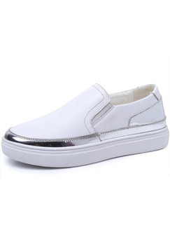 White and Silver Leather Round Toe Rubber Shoes