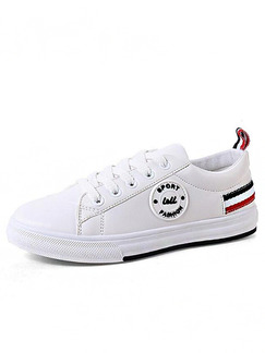 White  Leather Round Toe Lace Up Rubber Shoes