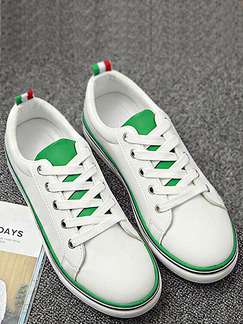 White and Green  Leather Round Toe Lace Up Rubber Shoes