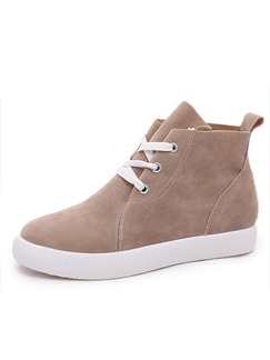 Beige Suede Round Toe Lace Up Boots