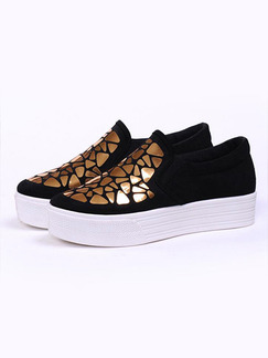 Black White and Gold Canvas Round Toe Rubber Shoes