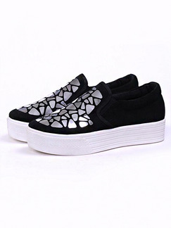 Black White and Silver Canvas Round Toe Rubber Shoes