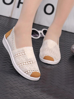 Cream and Apricot Canvas Round  Toe Flats