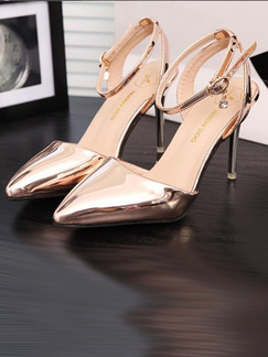 Gold Patent Leather Pointed Toe Ankle Strap High Heel 10CM Heels