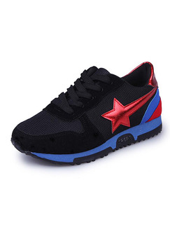 Black Blue and Red Nylon Round Toe Lace Up Rubber Shoes