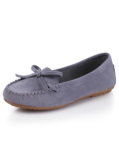 Grey Suede Round Toe Loafer Flats