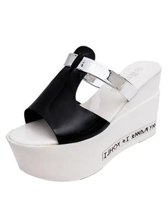 Black White and Silver Leather Open Toe 9.5CM Wedges