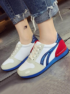 Red Blue and White Nylon Round Toe Lace Up Rubber Shoes
