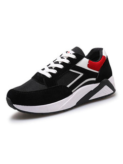 Black White and Red Nylon Round Toe Lace Up Rubber Shoes