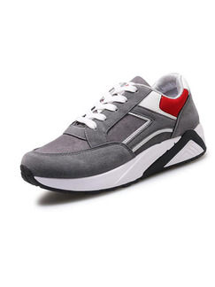 Grey White and Red Nylon Round Toe Lace Up Rubber Shoes