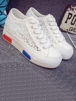 White Red and Blue Canvas Round Toe Lace Up Rubber Shoes