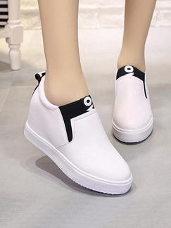 Black and White Leather Round Toe Rubber Shoes Wedges