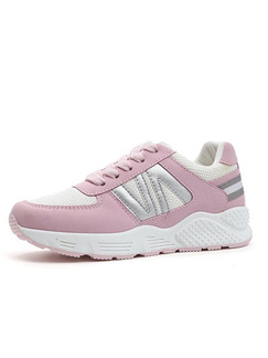 Pink Silver and White Leather Round Toe Lace Up Rubber Shoes