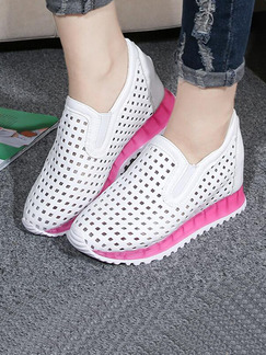 White and Pink Leather Round Toe Rubber Shoes