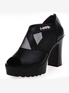 Black Leather Peep Toe Platform High Heel Chunky Heel 10CM Heels