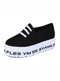 Black and White Canvas Round Toe Lace Up Rubber Shoes