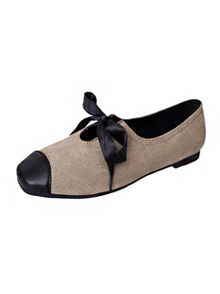 Beige and Black Suede Round Toe Flats
