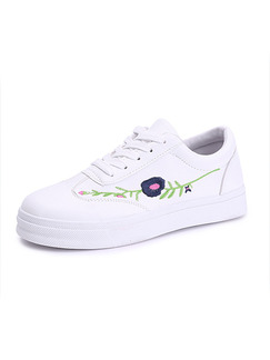 White Leather Round Toe Lace Up Rubber Shoes