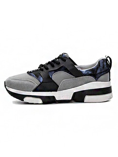Grey Black and Blue Nylon Round Toe Lace Up Rubber Shoes
