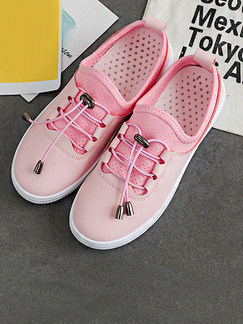 Pink Leather Round Toe Lace Up Rubber Shoes