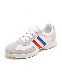 Grey White Blue and Red Nylon Round Toe Lace Up Rubber Shoes