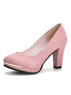 Pink Suede Round Toe Pumps High Heels 9CM Heels