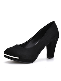 Black Suede Round Toe Pumps High Heels 9CM Heels