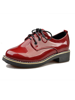 Red Patent Leather Round Toe Lace Up Low Heel 3.5CM Heels