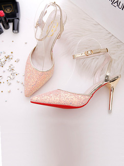 Pink Leather Pointed Toe High Heel Stiletto Heel Ankle Strap 9CM Heels
