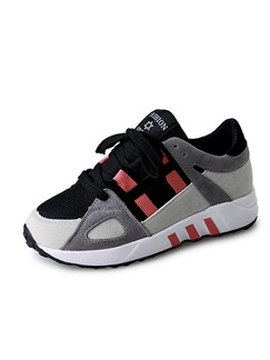 Grey Red and Black Suede Round Toe Lace Up Rubber Shoes