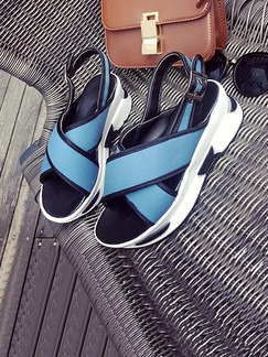 Blue Black and White Nylon Open Toe Platform Ankle Strap 6CM Sandals