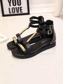 Black and Gold Leather Open Toe Gladiator Sandals