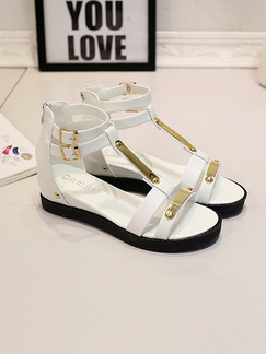 White and Gold Leather Open Toe Gladiator Sandals