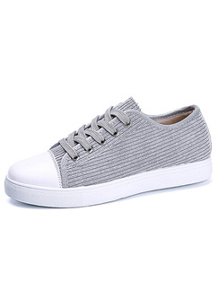 Grey and White Canvas Round Toe Lace Up Rubber Shoes