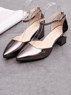 Bronze Patent Leather Pointed Toe High Heel Chunky Heel Ankle Strap 8CM Heels