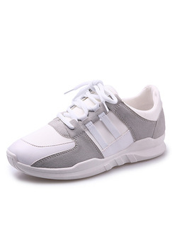 White and Grey Leather Round Toe Lace Up Rubber Shoes