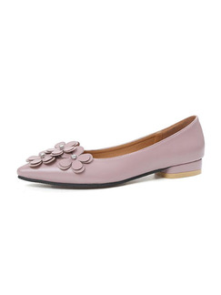 Pink Leather Pointed Toe Low Heel 2CM Heels