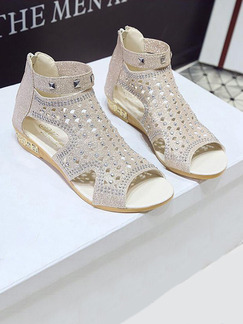 Gold Leather Peep Toe 3CM Sandals