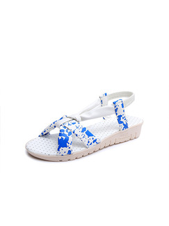 Blue and White Leather Open Toe Ankle Strap Wedges