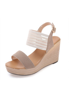 Brown and Beige Suede Open Toe Platform Ankle Strap 9CM Wedges