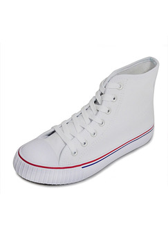 White Canvas Round Toe Lace Up Rubber Shoes Boots