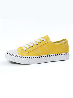 Yellow and White Canvas Round Toe Lace Up Rubber Shoes