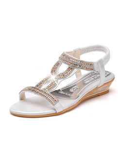 Silver and Gold Leather Open Toe Ankle Strap 4CM Wedges