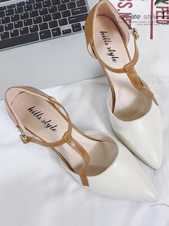 White and Beige Leather Pointed Toe Low Heel Stiletto Heel 7.5CM Heels