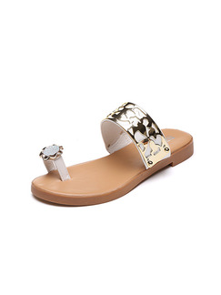 White Beige and Gold Leather Open Toe 3CM Sandals