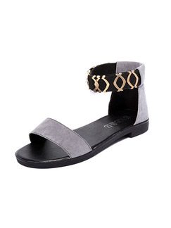 Grey Black and Gold Suede Open Toe Ankle Strap Sandals
