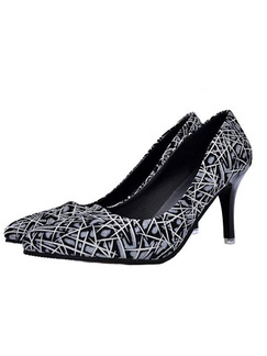 Black and Grey Leather Pointed Toe Pumps High Heels Stiletto Heels 9CM Heels