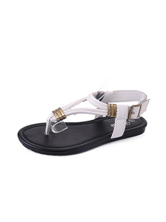White and Gold Leather Open Toe Ankle Strap Sandals